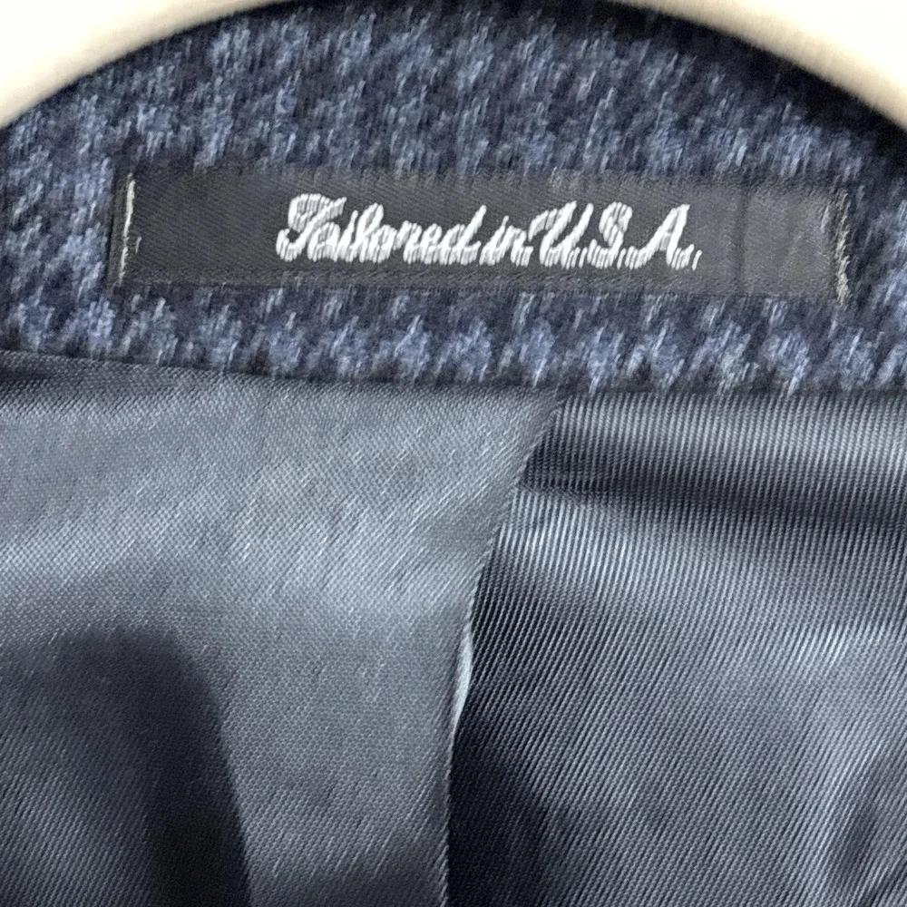 Geoffrey Beene Sport Coat 46R Blue Check Tweed Blazer Jacket USA Signature